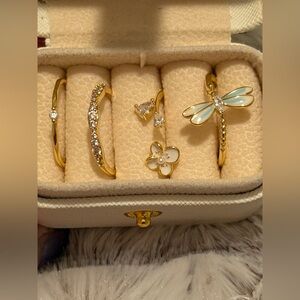 Gold and Silver Dragonfly and Flower Earring Set